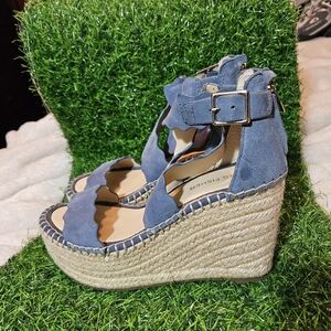 Marc Fisher Womens Calita Blue Wedge Sandals Platforms 6 M